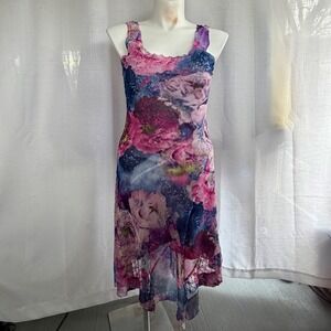 Komarov Charmeuse Y2K Dress Size M Pink Purple Floral Watercolor Fairy Ethereal